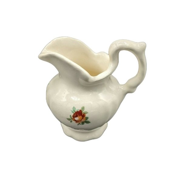 Pitcher with Reddish Orange Roses Artist Signed Ceramic Toothpick Holder Mini 3" - Picture 1 of 6